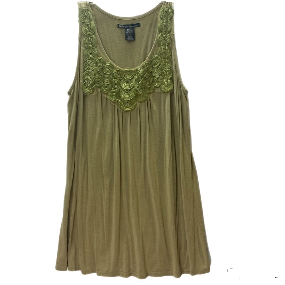 Simply Irresistible Feminine Boho T-shirt  XL Green Satin Cording Bodice Flowy
